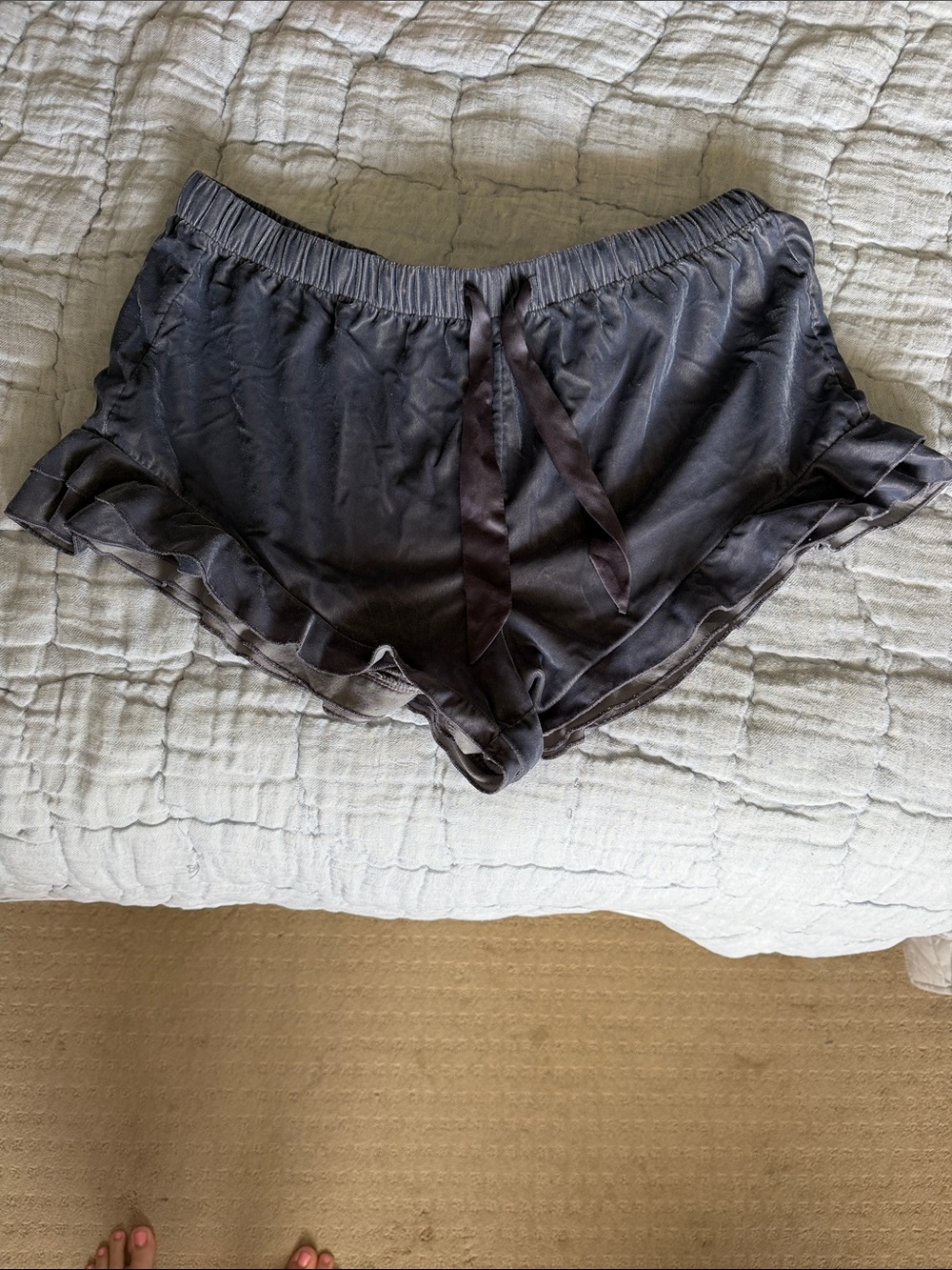 Victoria's Secret velvet Ruffle-Trim Sleep Shorts - Charcoal size L